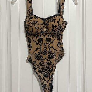 Windsor Nude and Black Floral Bodysuit